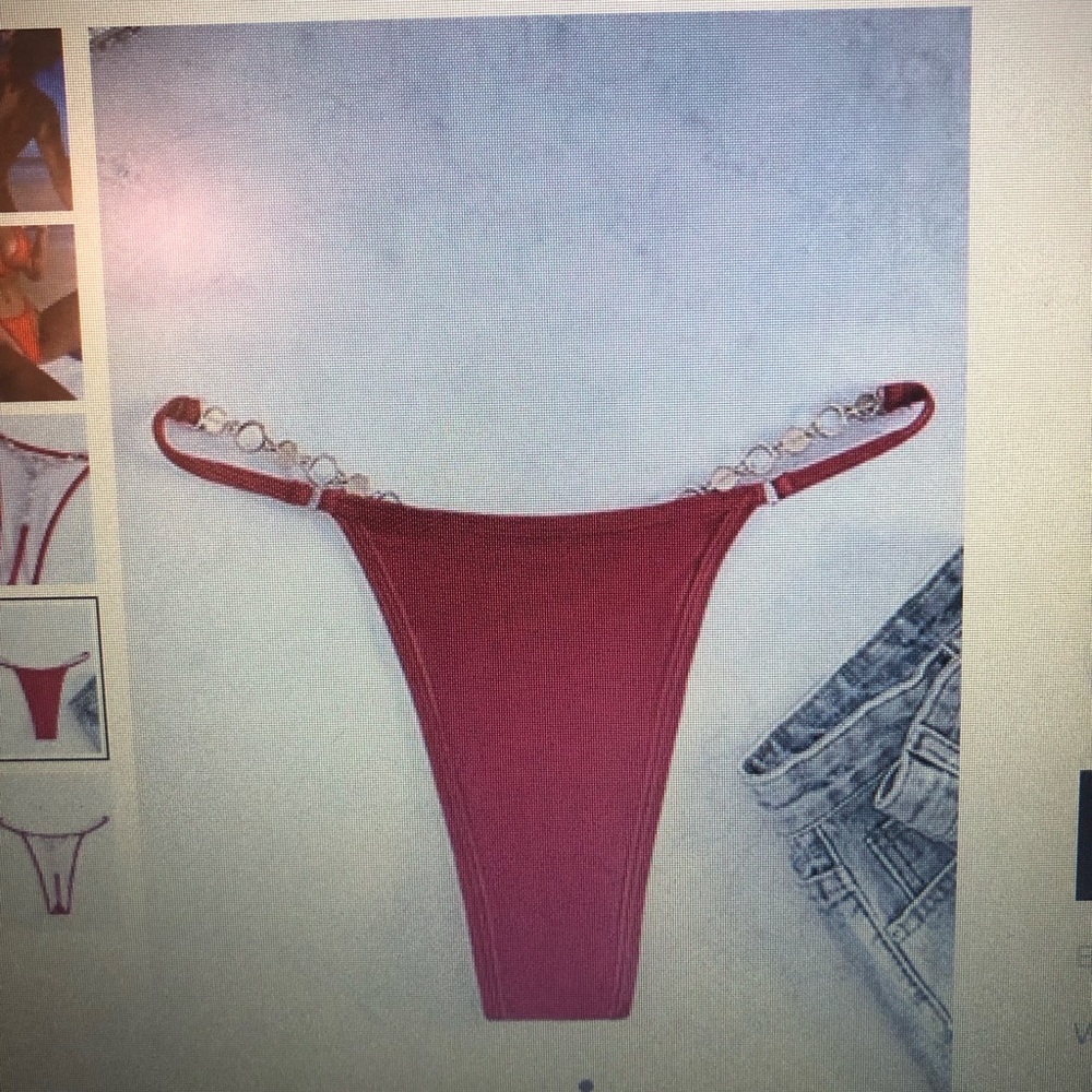 Gem Detail Tied Backless Bikini Top Chain Link Bikini Bottom (Red) Size Medium - Picture 7 of 12